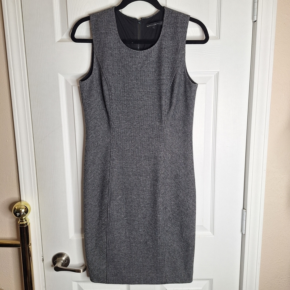 White House Black Market Houndtooth Charcoal Midi Dress Size 6